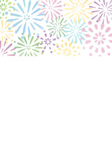 花火　夏　水彩　カラフル　背景　ポストカード　縦/ Hand-Drawn Watercolor Colorful Summer Fireworks Festival Postcard - Vertical - Vector Image