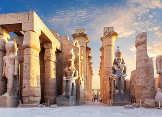 Luxor Temple courtyard and the statues of Ramses II, Egypt - obrazy, fototapety, plakaty