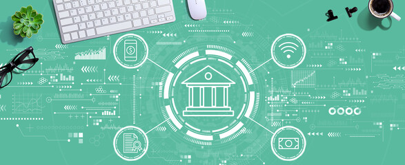 Online banking concept with a computer keyboard