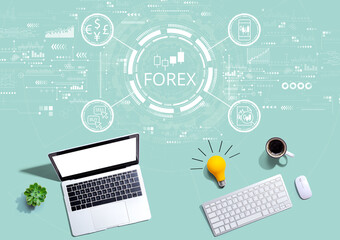 Forex trading concept with computers with a light bulb