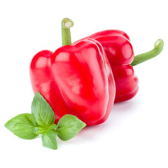 two sweet bell peppers isolated on white background cutout