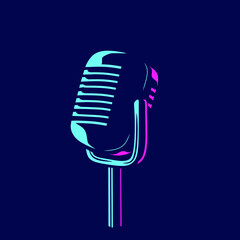 microphone vintage retro mic line pop art potrait logo colorful design with dark background. Abstract vector illustration