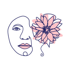woman face with orchid flower. Continuous line drawing