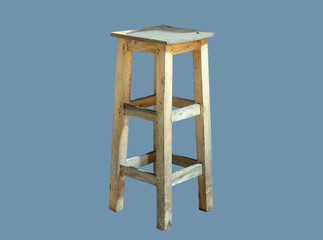 High chair without backrest made of wood on a light gray background.