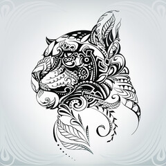 Panther head in floral ornament © nutriaaa