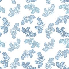Hand drawn flower and leaves with shadows on white background seamless pattern. Wrapping paper design.