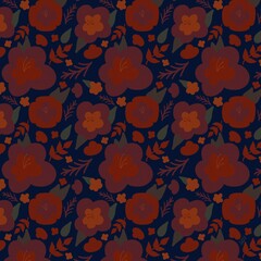 Seamless pattern of flowers on a dark blue background