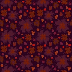 Seamless pattern of flowers on a red background