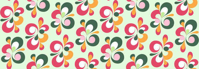 Seamless pastel pattern. Wrapping paper pattern. Template for fabric. Stylish background for cards. Green, olive color, red, orange. Textile design. Fashionable color combinations. Vector. Backdrop.