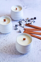 Obraz na płótnie Canvas handmade scented candle make with soy wax and essential oil