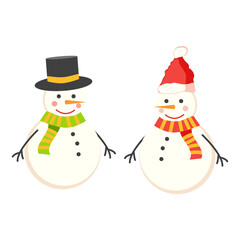 Snowman collection for christmas and winter, cute character flat design