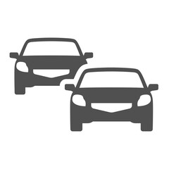 Front view two passenger car icon vector flat illustration. Monochrome movement automobile
