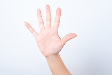 Obraz premium hands isolated on white background showing number 5 or saying hello,