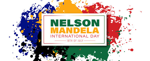 Vector illustration International Nelson Mandela Day 18th July. Splash South African flag colors on background. - obrazy, fototapety, plakaty