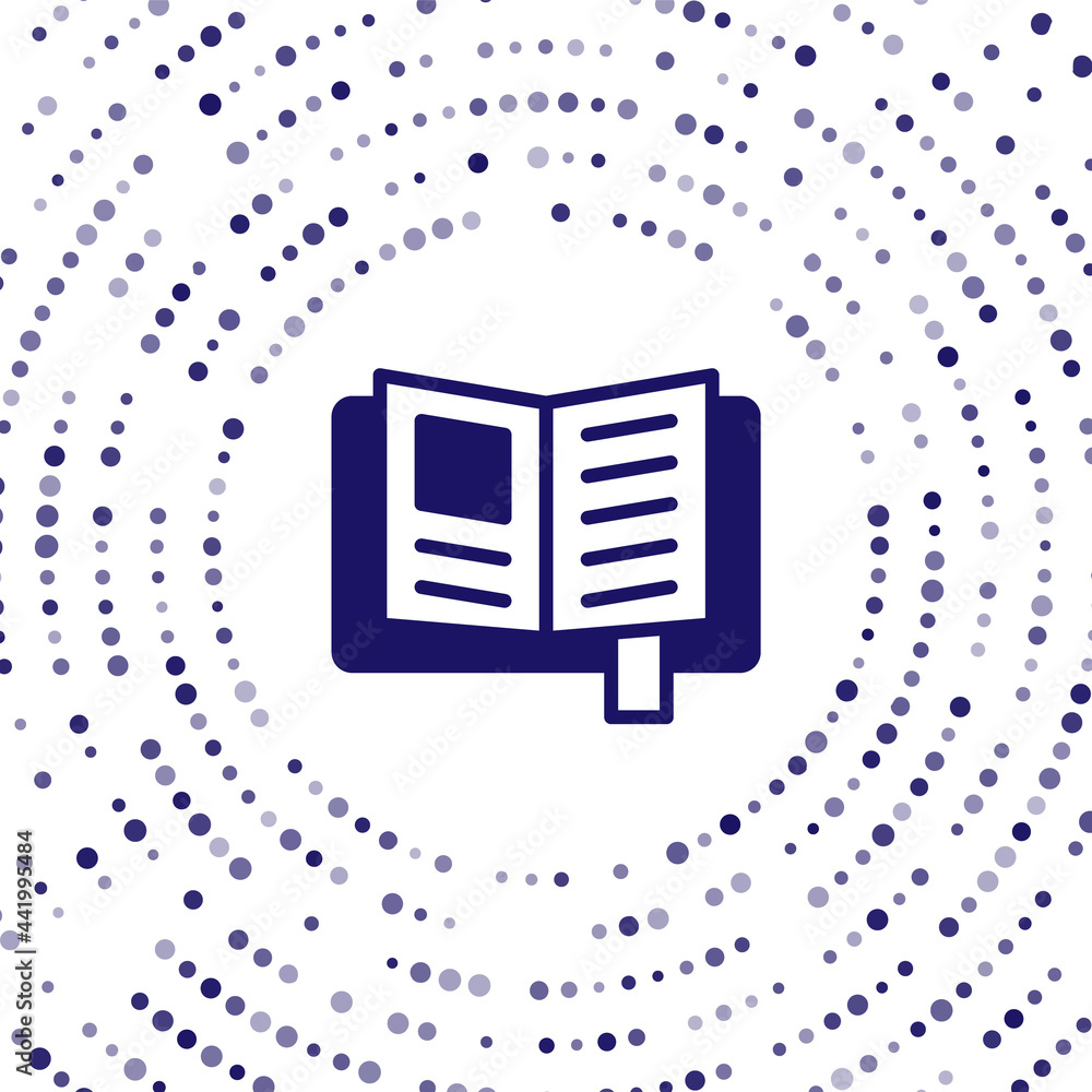 Poster blue reading book icon isolated on white background. abstract circle random dots. vector