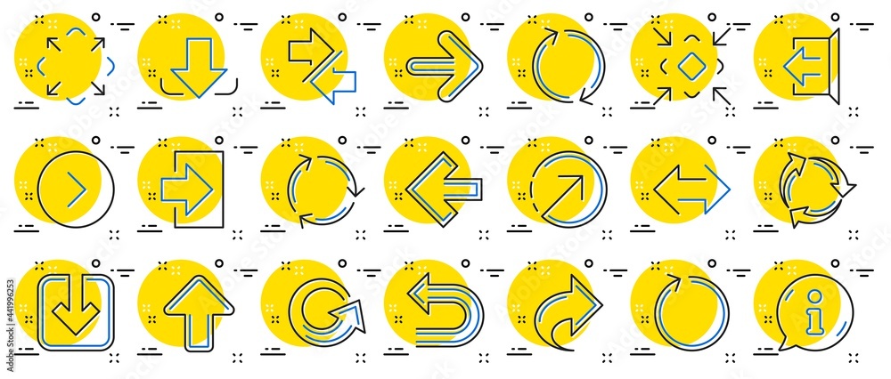 Poster share arrow icons. set of download, synchronize and recycle icons. undo, refresh and login symbols. 