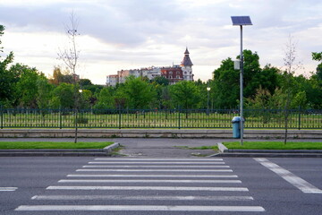 Naklejka premium Old buildings in Bucharest, viewed over Izvor park, at twilight 