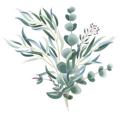 Fototapeta na wymiar Decorative bouquet with eucalyptus