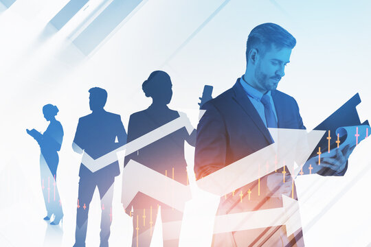 Silhouettes of diverse working business people in international