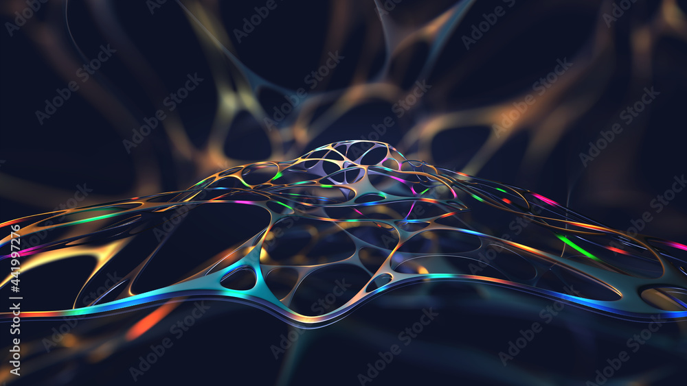 Aufkleber Big Data concept. Data stream 3D illustration. Information Waves and the Global Database. Neural networks and artificial intelligence. Abstract technological background
