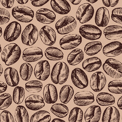 Coffee bean graphic seamless pattern. Vector illustration.