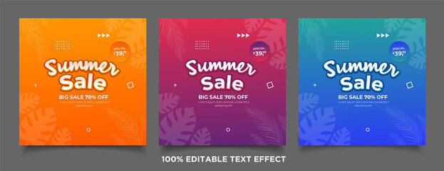 summer sale with text effect social media post template	