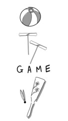 Japanese game illustration. Hand drawn sketch. Japanese classic. Vector illustration of Japanese traditional game and toy icon set. Graphic design elements. Isolated objects. 