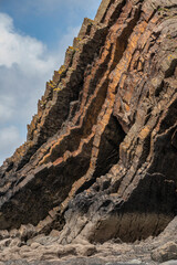 Beautiful landscape image of Blackchurch Rock on Devonian geological formation on beautiful Spring day