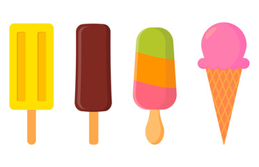 Set of four different size vector ice creams.Vector illustration isolated on white background.