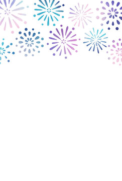 花火　夏　水彩　背景　ポストカード　縦/ Hand-Drawn Watercolor Summer Fireworks Festival Postcard - Vertical - Vector Image