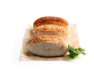 Three Chicken Tikka Empanadas isolated on white background