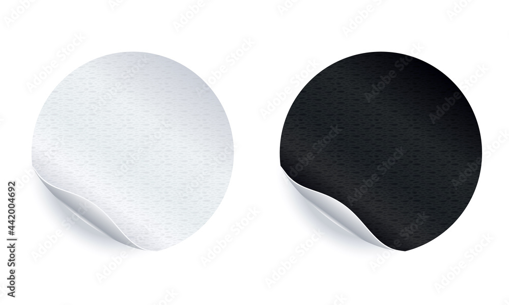Poster adhesive stickers. realistic empty sticky labels or price tags set with shadow. blank round mock up 
