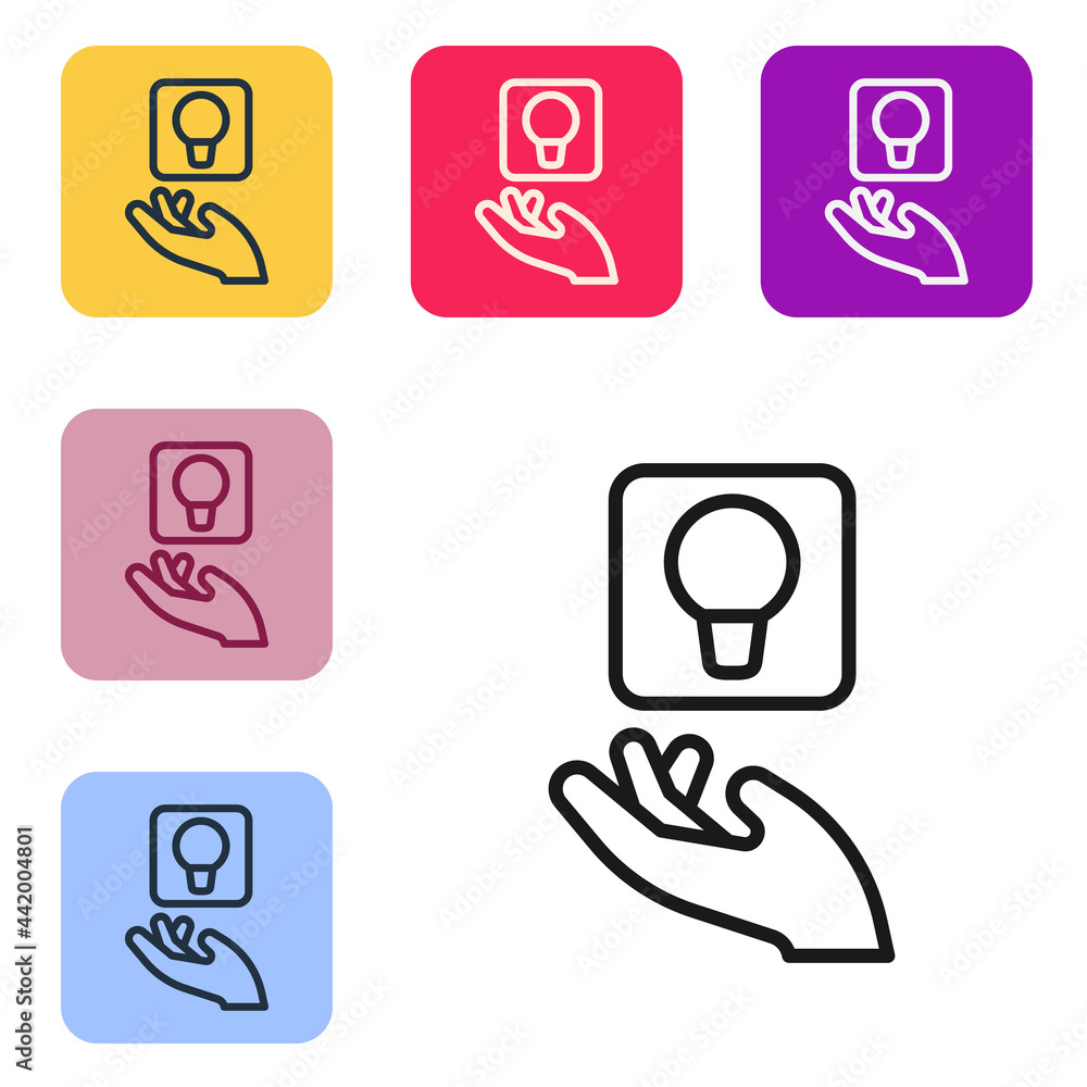 Poster black line light bulb with concept of idea icon isolated on white background. energy and idea symbol