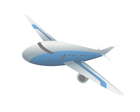 Flying airplane or airliner. Aircraft transport. Passenger flight jet airplane, aviation vehicle. Civil aircraft journey and aviation symbol. Wing flight transport
