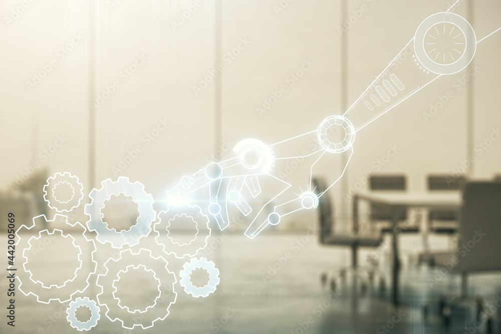 Aufkleber abstract virtual robotics technology sketch on a modern boardroom background, future technology and 
