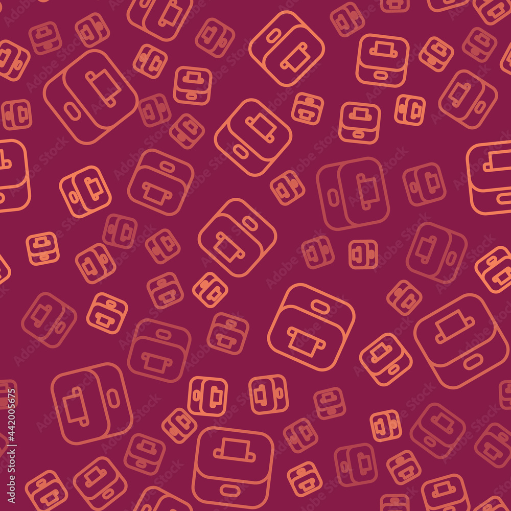 Poster brown line vote box or ballot box with envelope icon isolated seamless pattern on red background. ve