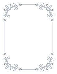Decorative frame with swirls corners. Elegance border design. Linear contour for wedding or greeting banner. Isolated illustration