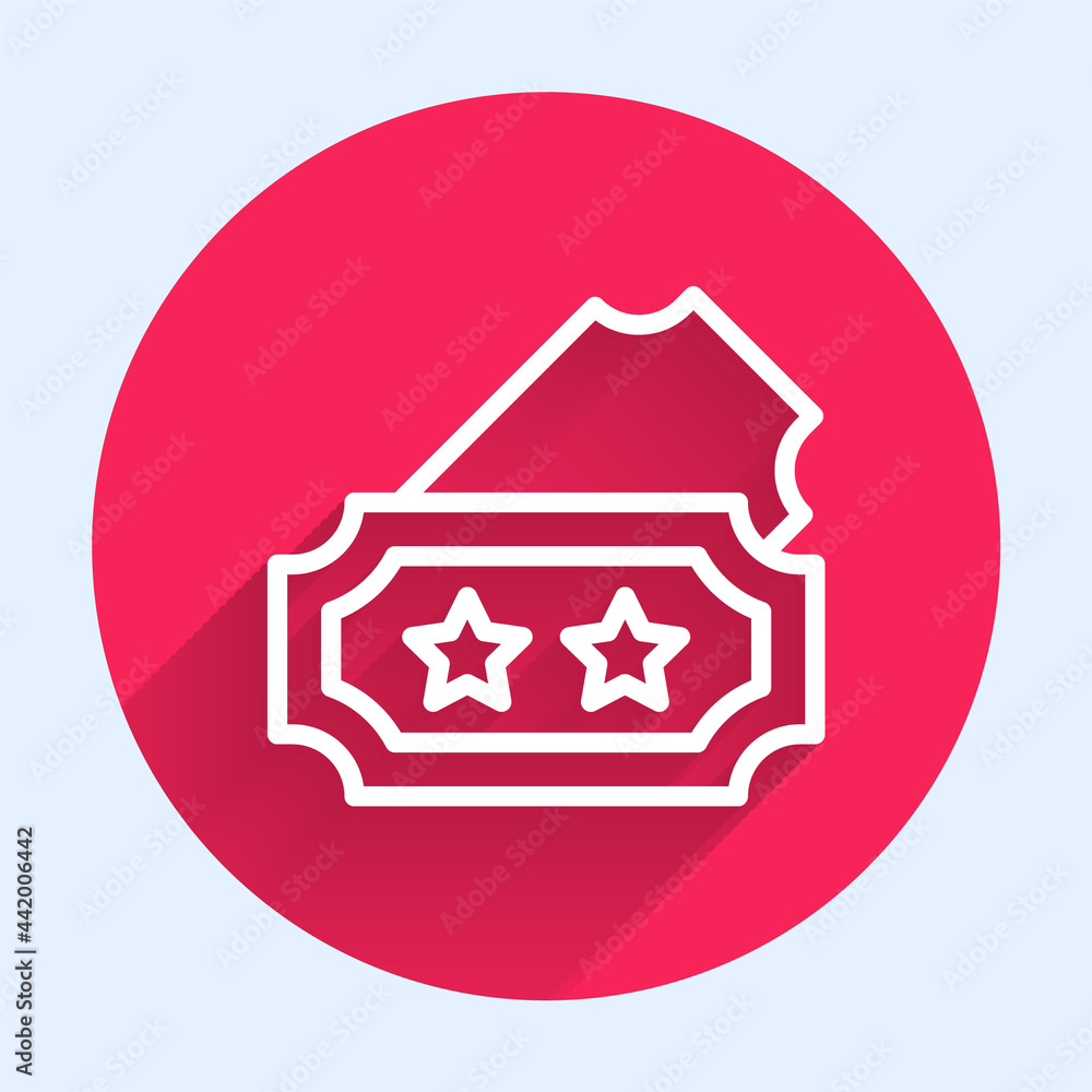 Poster white line ticket icon isolated with long shadow. amusement park. red circle button. vector