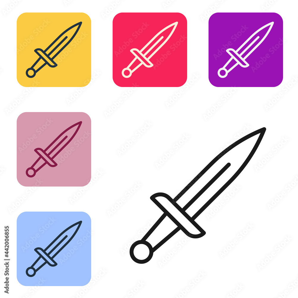 Poster black line dagger icon isolated on white background. knife icon. sword with sharp blade. set icons i