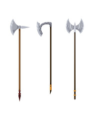 Medieval weapon collection. Ancient weaponry, war and heraldry concept. Illustration of melee weapon icons. World melee weaponry. Symbol isolated on white background