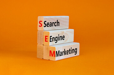SEM search engine marketing symbol. Wooden blocks with words 'SEM search engine marketing' on...
