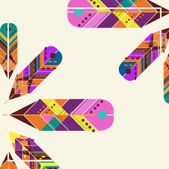 Geometric folklore ornament of the Indians. Tribal ethnic feather texture. Tribal embroidery pattern. Indian, African, Gypsy, Mexican, folk pattern. Pattern . EPS10