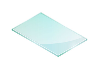 Vector illustration sheet of tempered glass isolated on white background. Realistic piece of glass icon in flat cartoon style. Isometric illustration shiny plate of industrial tempered glass.