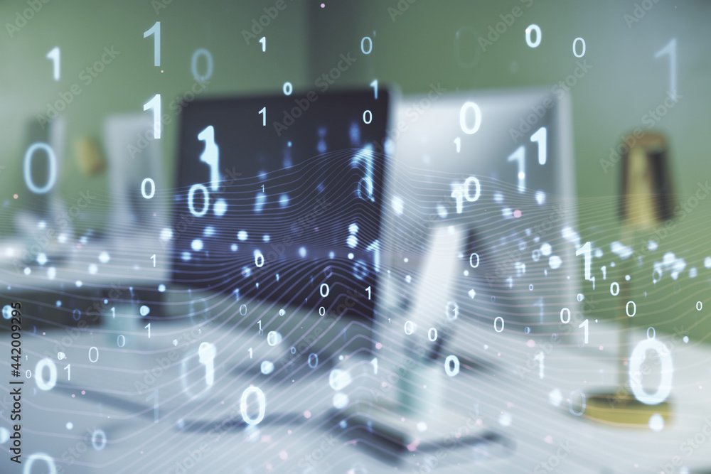 Aufkleber creative concept of binary code illustration on modern laptop background. big data and coding concep