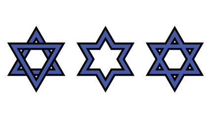 Star of David, set of three blue symbol of Israel. Vector illustration