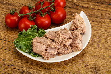 Canned tuna fillet in the bowl