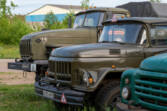 Trucks Training In Yard Of Driving School. Bashkortostan, Russia - 12 June, 2021.