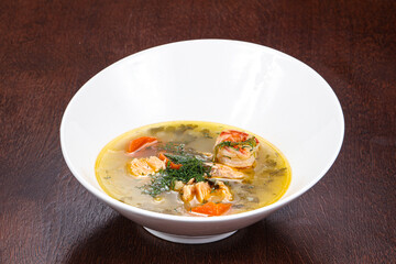 Fish soup with salmon and prawn