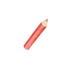 Pencil isolated on a white background. Red watercolor school supply. Wooden pencil illustration. Preschool tool clipart. Colorful pen. Kindergarten instrument. Bright crayon.