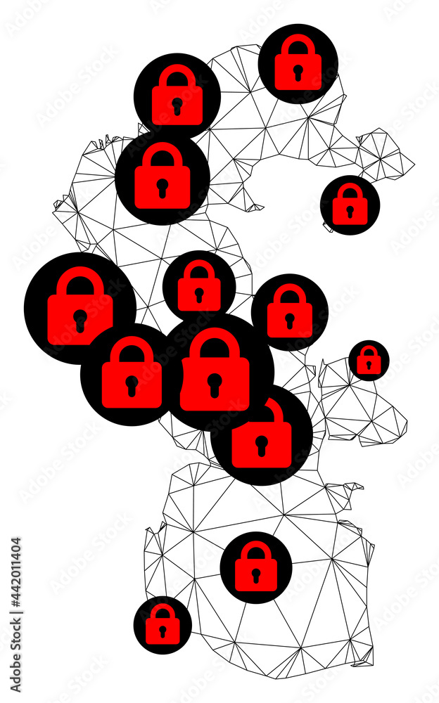 Aufkleber polygonal mesh lockdown map of caspian sea. abstract mesh lines and locks form map of caspian sea. v